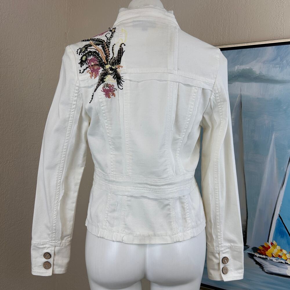 Vintage Tryst Denim Jacket Lightweight white Floral Embroidery Size PL
